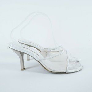 DONALD J. PLINER Womens Size 9.5 White Mesh Open Toe Slide Mule Heels Leather